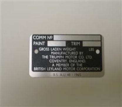 Picture of COMMISSION PLATE LBS STAG/SPIT111/IV/VITESSE/TR6(JPS958)