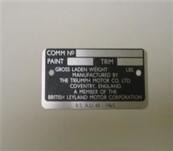 Picture of COMMISSION PLATE LBS STAG/SPIT111/IV/VITESSE/TR6(JPS958)